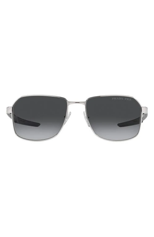 Prada Linea Rossa 57mm Polarized Gradient Rectangular Sunglasses in Silver at Nordstrom