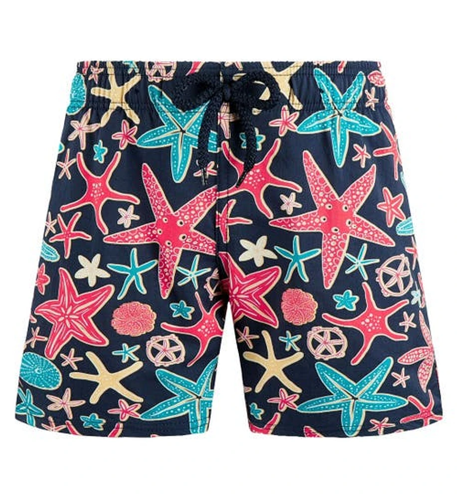 Vilebrequin Kids' Holistarfishes Stretch Swim Trunks in Bleu Marine at Nordstrom