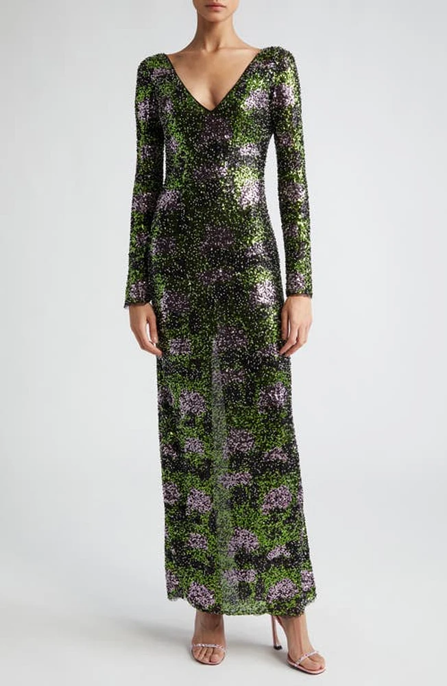 Stine Goya Allie Sequin Long Sleeve Open Back Gown Multicolour Beads at Nordstrom,