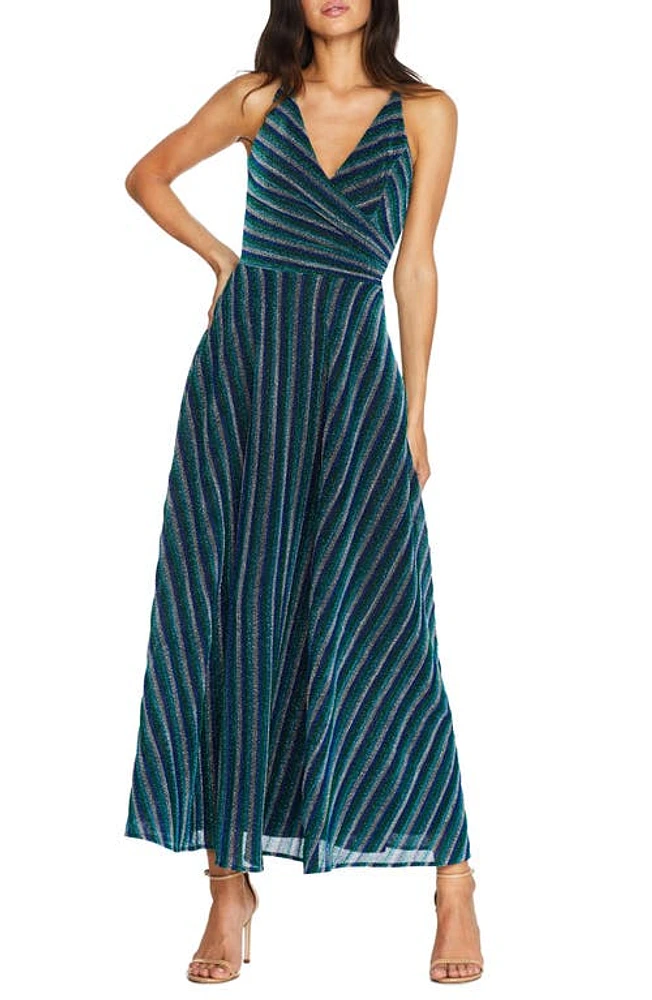 Dress the Population Lena Gltter Stripe Gown in Electric Blue Multi at Nordstrom, Size X-Small