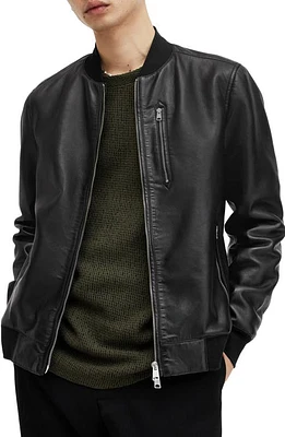 AllSaints Kemble Bonded Leather Bomber Jacket Black at Nordstrom,