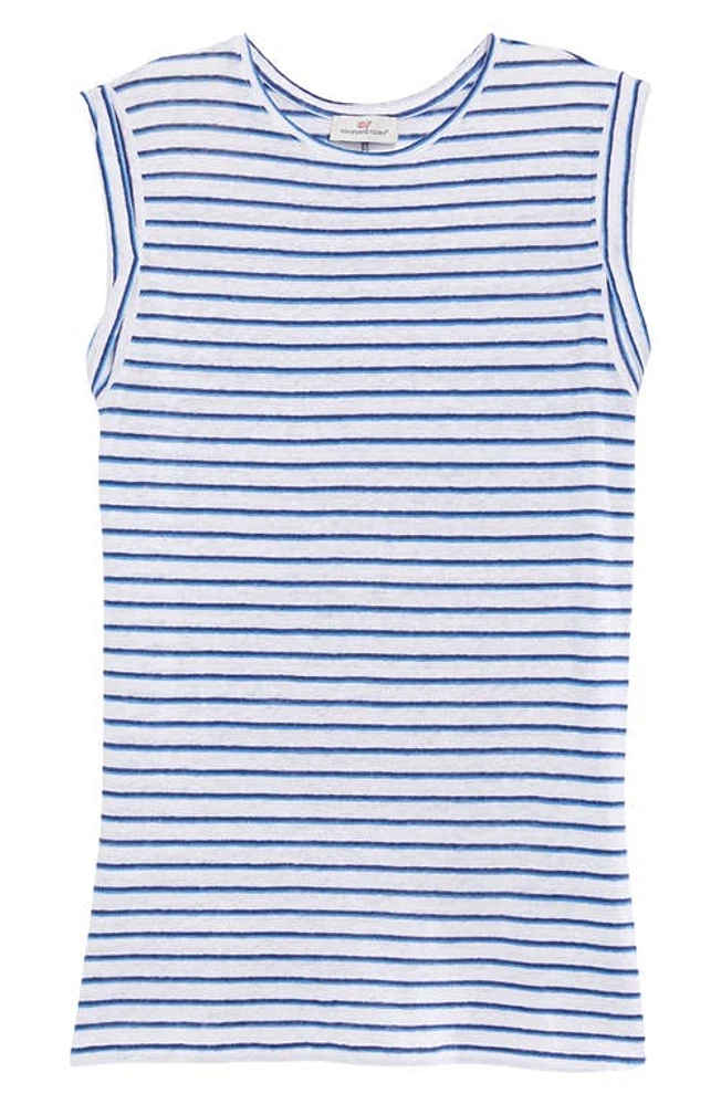 vineyard vines Stripe Linen Tank in Stripe - White/Db at Nordstrom, Size Medium