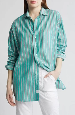 Frank & Eileen Shirley Stripe Oversize Tunic Button-Up Shirt Green at Nordstrom,