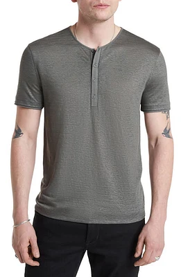 John Varvatos Bleecker Linen Henley Seal Grey at Nordstrom,