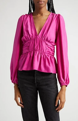 Sea Fabiola Silk Peplum Top Pink at Nordstrom,