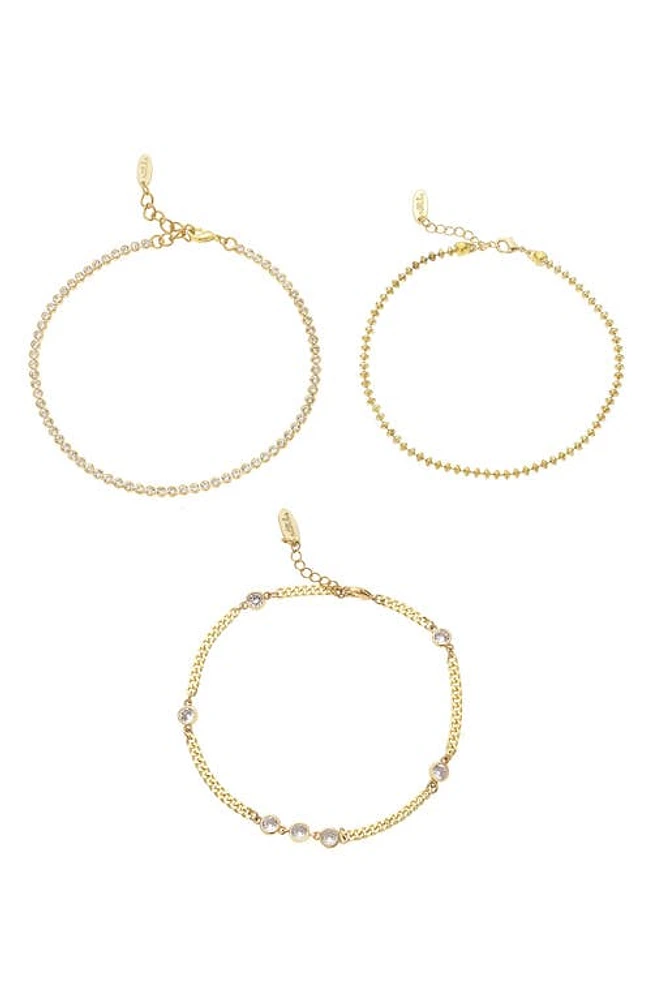 Ettika Simple Beauty Set of 3 Cubic Zirconia Anklets in Gold at Nordstrom