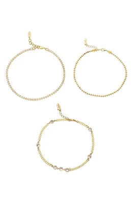 Ettika Simple Beauty Set of 3 Cubic Zirconia Anklets in Gold at Nordstrom