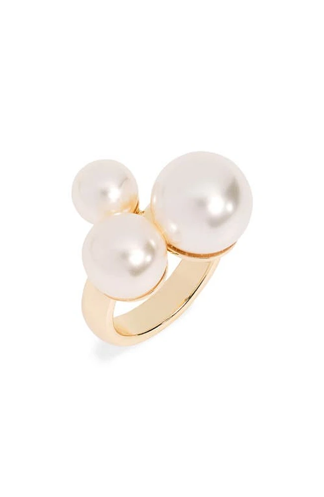 Nordstrom Imitation Pearl Trio Cocktail Ring White- Gold at Nordstrom,