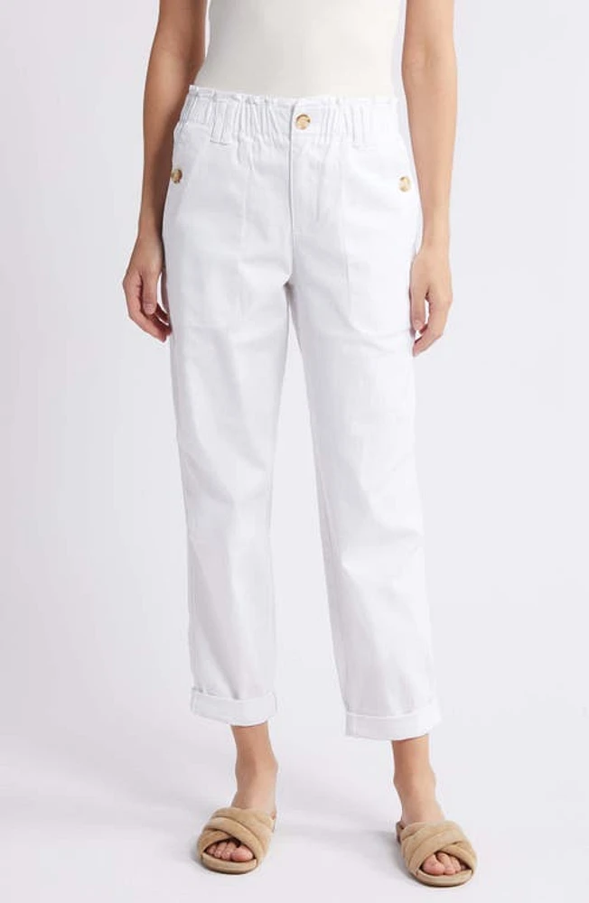 Wit & Wisdom Skyrise Paperbag Waist Cuff Straight Leg Pants White at Nordstrom,