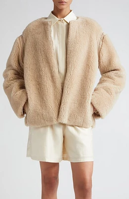 Max Mara Panno Alpaca, Virgin Wool & Silk Fleece Zip Jacket Beige at Nordstrom,