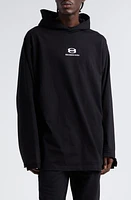 Balenciaga Infinity Logo Oversize Deconstructed Mixed Media Hoodie Black/White at Nordstrom,