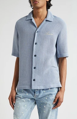 AMIRI Shimmer Open Mesh Bowling Shirt in Ashley Blue at Nordstrom, Size X-Large