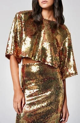 Smythe Sequin Crop Top Gold Floral at Nordstrom,