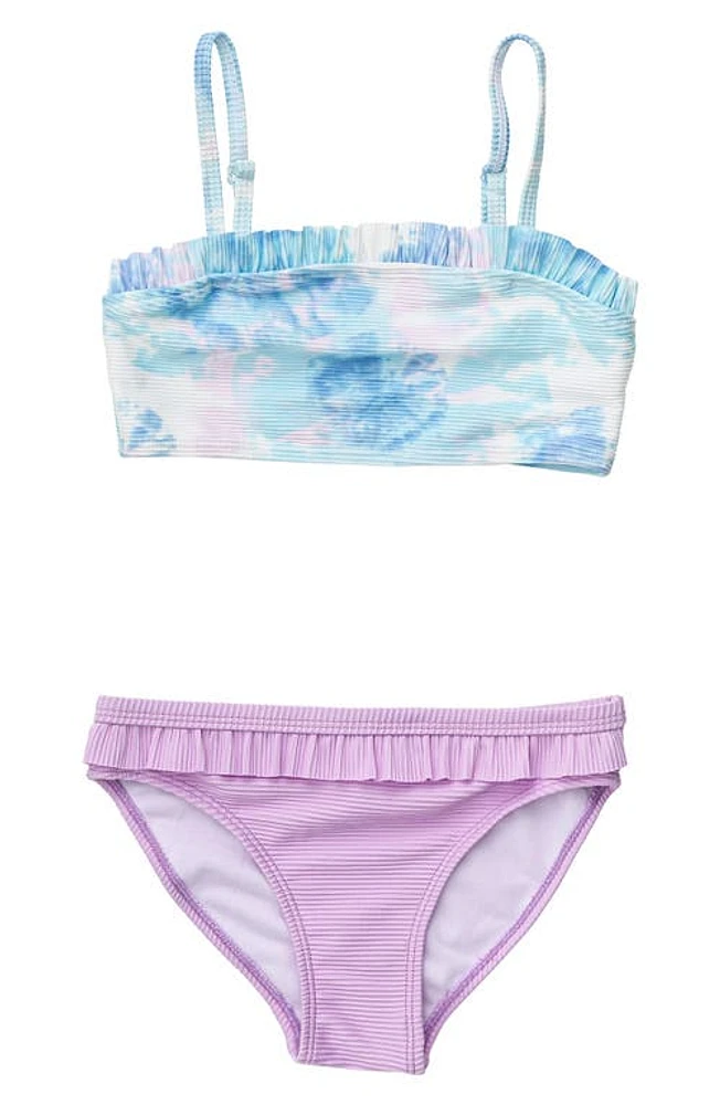 Snapper Rock Kids' Sky Dye Frill Bandeau Two-Piece Swimsuit Blue at Nordstrom,