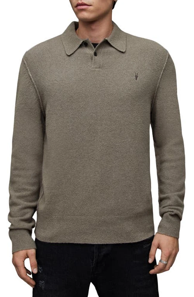 AllSaints Statten Long Sleeve Polo Sweater Planet Grey at Nordstrom, R