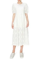 MELLODAY Textured Jacquard Puff Sleeve Midi Dress Ivory at Nordstrom,