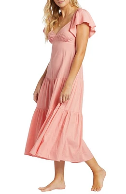 Billabong Last Light Flutter Sleeve Midi Dress Sorbet at Nordstrom,