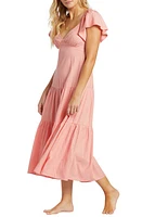 Billabong Last Light Flutter Sleeve Midi Dress Sorbet at Nordstrom,