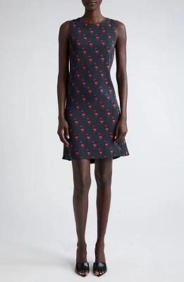 Akris punto Flamingo Print Sleeveless Crepe Shift Dress Black And Red at Nordstrom,