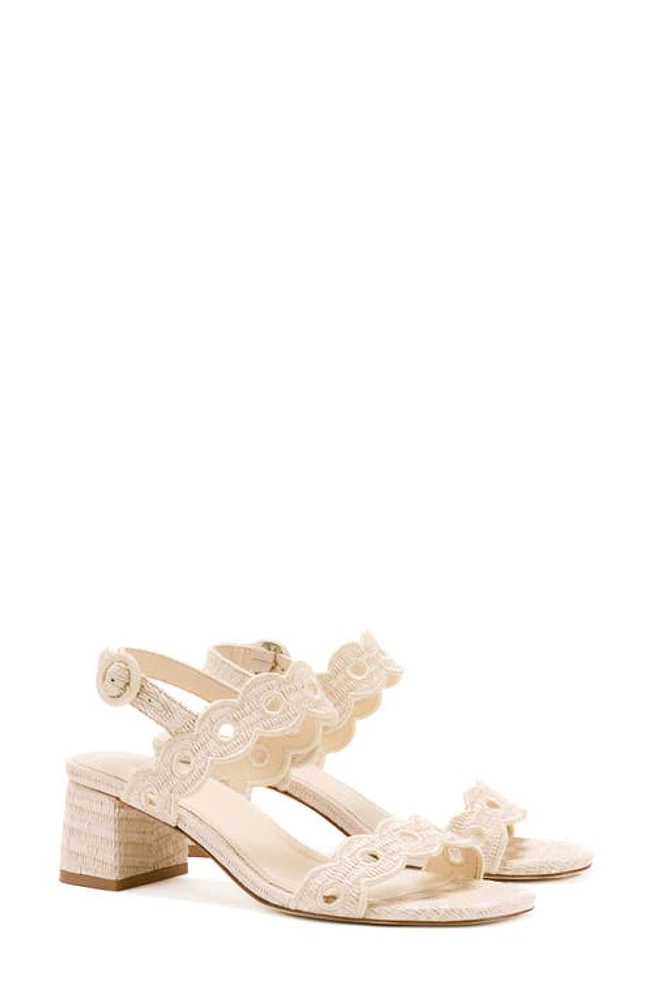 Larroudé Florence Broderie Ankle Strap Sandal Natural at Nordstrom,