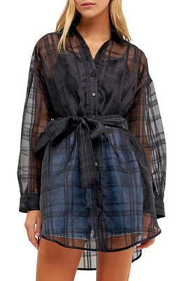 English Factory Check Button-Up Shirt Black at Nordstrom,