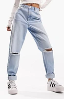 ASOS DESIGN Ripped Relaxed Mom Jeans Light Blue at Nordstrom, Tall