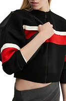 MANGO Bizcoxit Stripe Zip-Up Cardigan Black at Nordstrom,