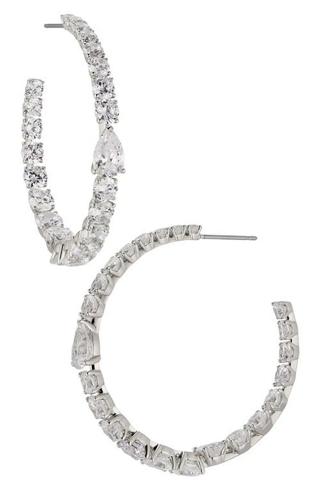 Nadri Halle Large Cubic Zirconia Inside Out Hoop Earrings in Rhodium at Nordstrom