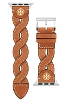 Tory Burch Braided Leather 20mm Apple Watch Watchband in Caramel at Nordstrom