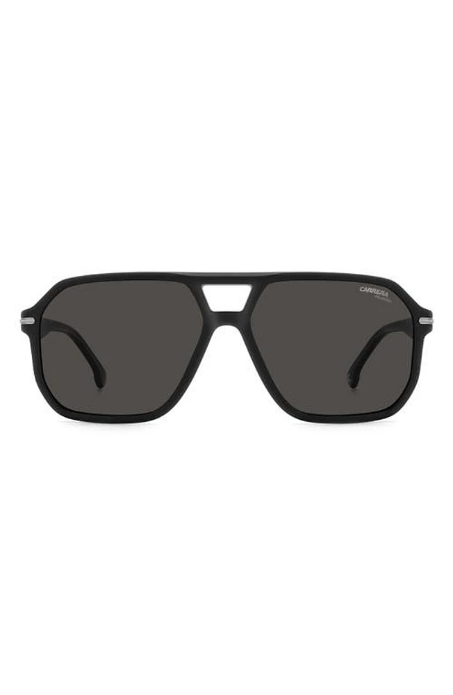 Carrera Eyewear 59mm Polarized Rectangular Sunglasses in Matte Black/Gray Polar at Nordstrom