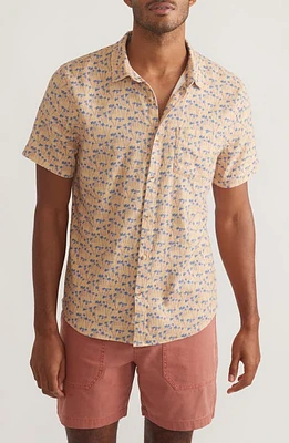 Marine Layer Palme Tree Short Sleeve Stretch Cotton Button-Up Shirt Warm Palm Print at Nordstrom,