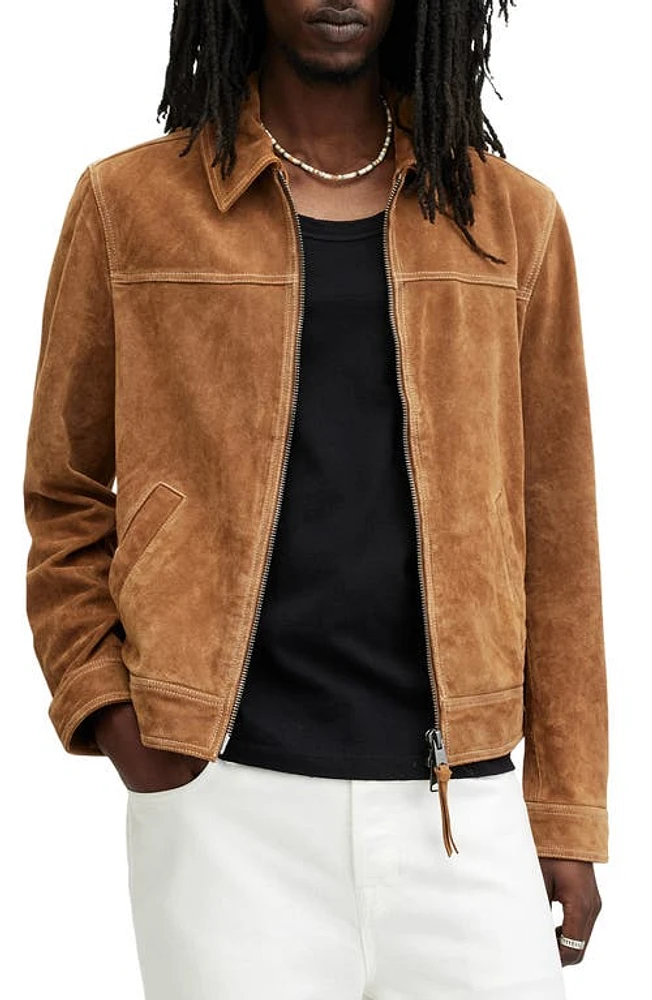 AllSaints Marquez Suede Jacket Tobacco Brown at Nordstrom,