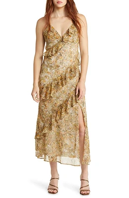 Open Edit Ruffle Chiffon Dress Green Olive Confetti Print at Nordstrom,