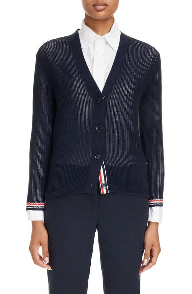 Thom Browne RWB Stripe Trim Cotton Cardigan Navy at Nordstrom, Us