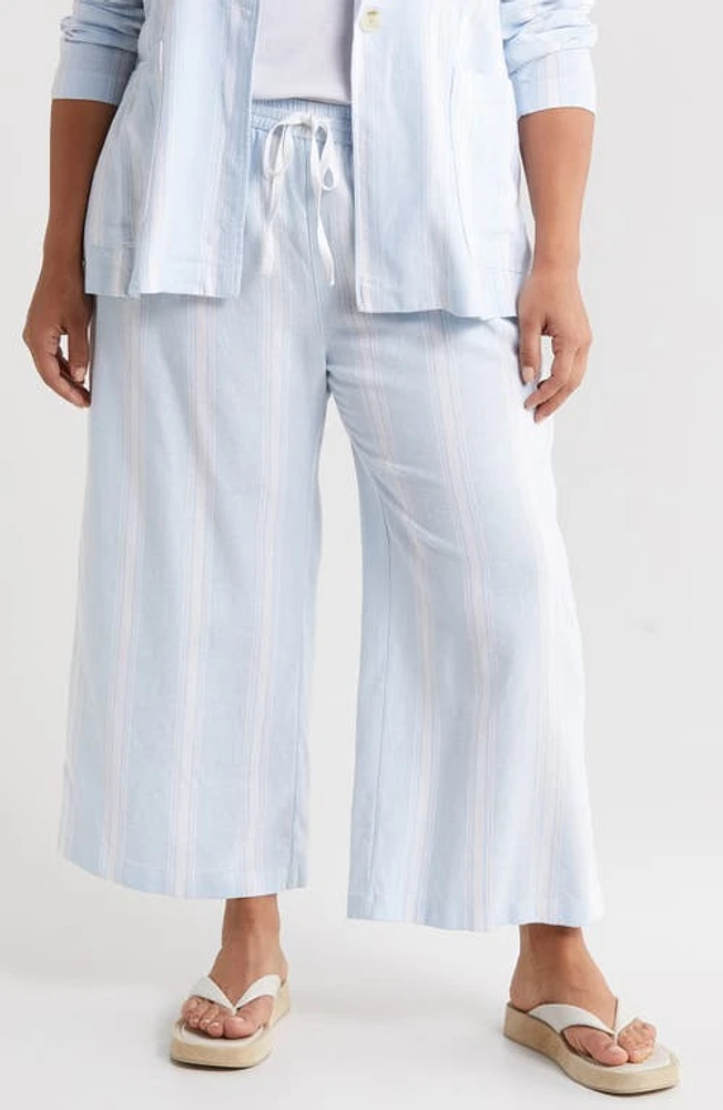 caslon(r) Stripe Tie Waist Wide Leg Linen Blend Pants at Nordstrom,