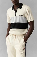 Les Deux Raul Colorblock Stripe Zip Polo Ivory-Black at Nordstrom,