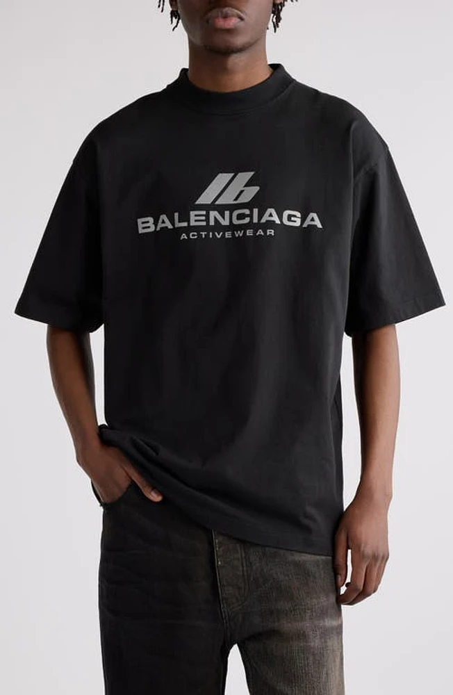 Balenciaga Medium Fit Activewear Logo Graphic T-Shirt Faded Black at