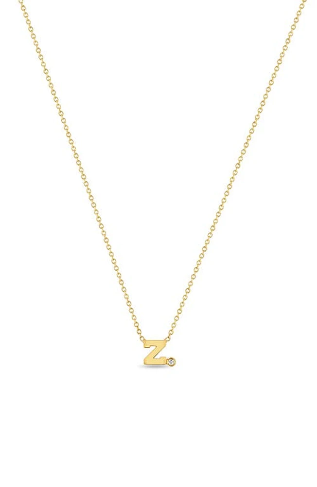 Zoë Chicco Diamond Initial Pendant Necklace in Yellow Gold-Z at Nordstrom, Size 16