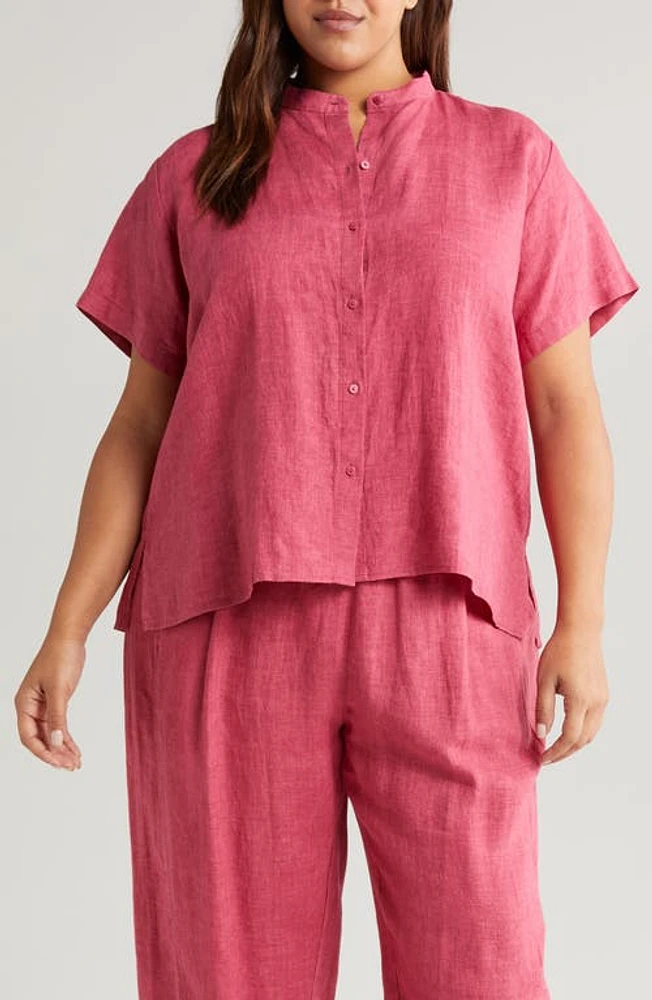 Eileen Fisher Organic Linen Button-Up Shirt Geranium at Nordstrom,