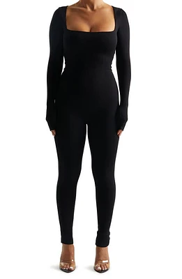 Naked Wardrobe Square Neck Long Sleeve Jumpsuit Black at Nordstrom,