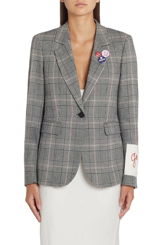 Golden Goose Dune Glen Plaid Virgin Wool Blend Blazer in Grey/Bone White at Nordstrom, Size 8 Us