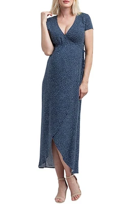 Nom Maternity Delilah Maternity/Nursing Wrap Maxi Dress in Navy Dot at Nordstrom, Size Large