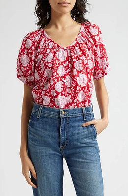 MILLE Naomi Print Puff Sleeve Top Red Zinnia at Nordstrom,