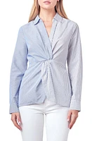 English Factory Block Stripe Twist Front Shirt White/Blue at Nordstrom,