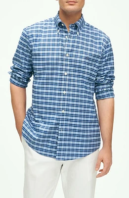 Brooks Brothers Check Stretch Button-Down Oxford Shirt Blues Plaid at Nordstrom,