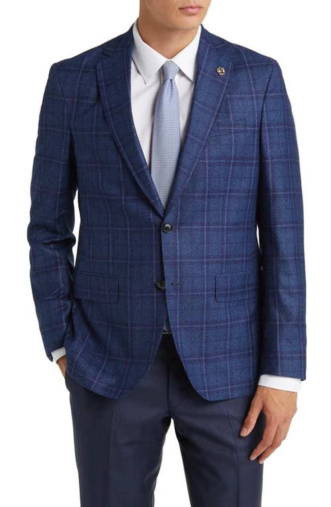 Ted Baker London Karl Slim Fit Windowpane Plaid Wool Sport Coat Blue at Nordstrom,