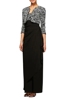 Alex Evenings Empire Waist Gown with Bolero Jacket Black White at Nordstrom,