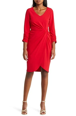 Tahari ASL Side Knot Long Sleeve Knit Dress Rouge at Nordstrom,