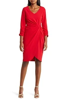 Tahari ASL Side Knot Long Sleeve Knit Dress Rouge at Nordstrom,