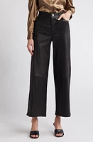 FRAME Slim High Waist Wide Leg Crop Leather Pants Black at Nordstrom,